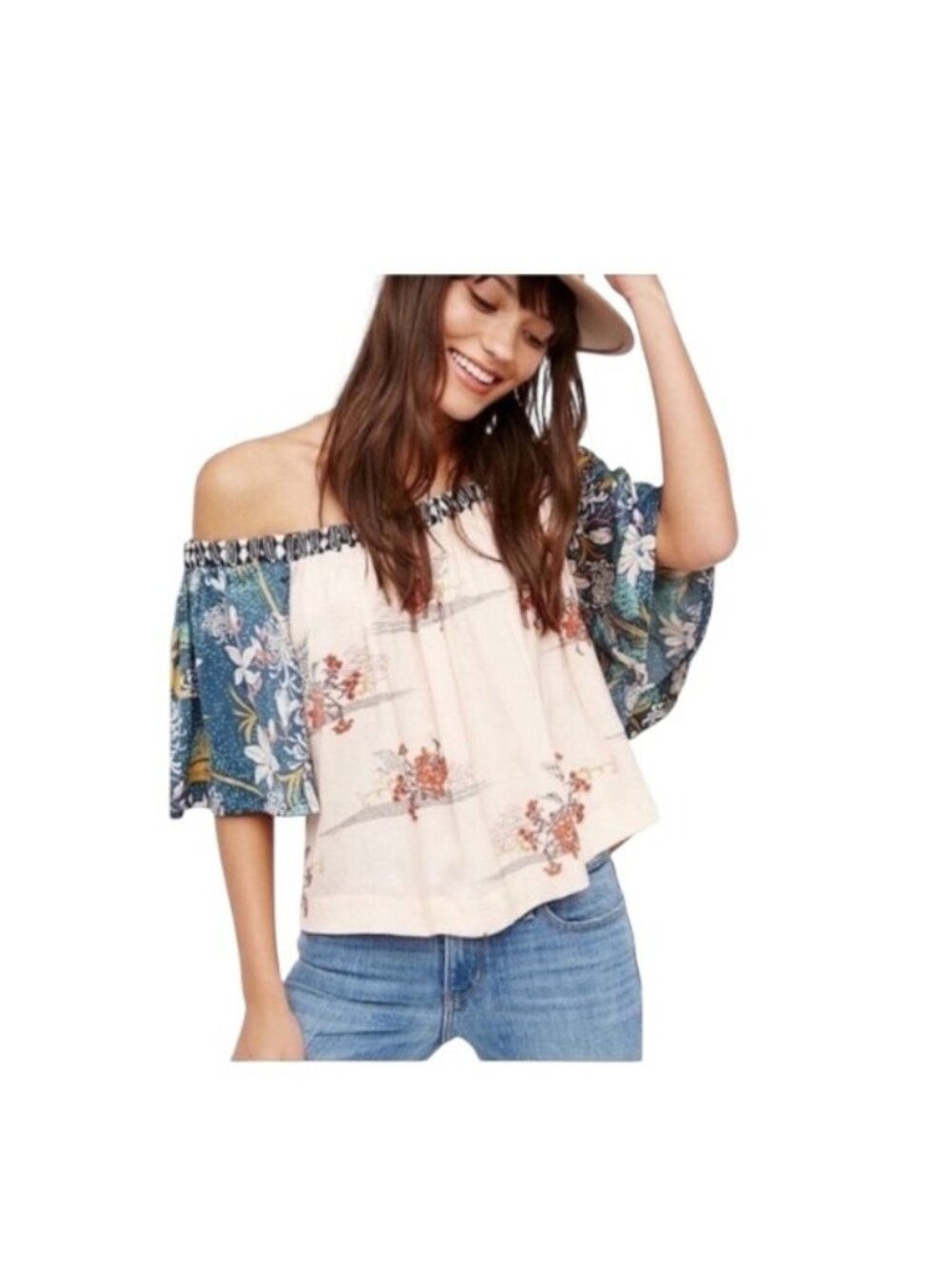 Free People Rocken Rochelle Top Beige Size XS Hippie Bohemian Festival Spring